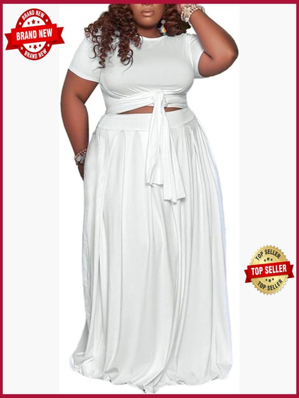 Plus Size 2 Piece Crop Top and Maxi Skirt Set